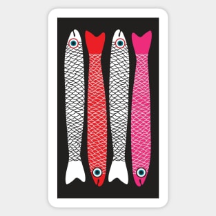 ANCHOVIES Bright Graphic Fun Groovy Fish in White Red Pink - Vertical Layout - UnBlink Studio by Jackie Tahara Sticker